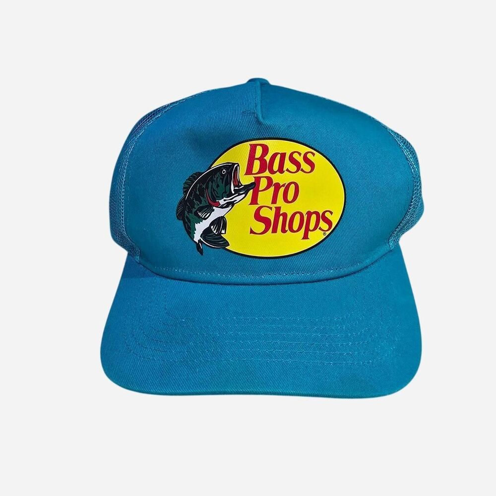 Bass Pro Shops teal blue trucker hat with adjustable strap